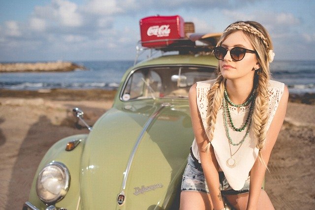 beach, women, car